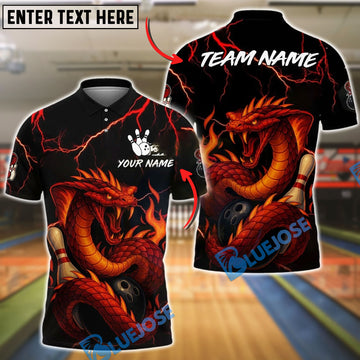 BlueJose Bowling And Pins Flood Dragon Firestorm Design Customized Name, Team Name 3D Shirt (4 Colors)