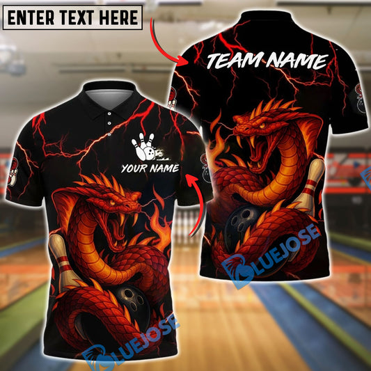 BlueJose Bowling And Pins Flood Dragon Firestorm Design Customized Name, Team Name 3D Shirt (4 Colors)