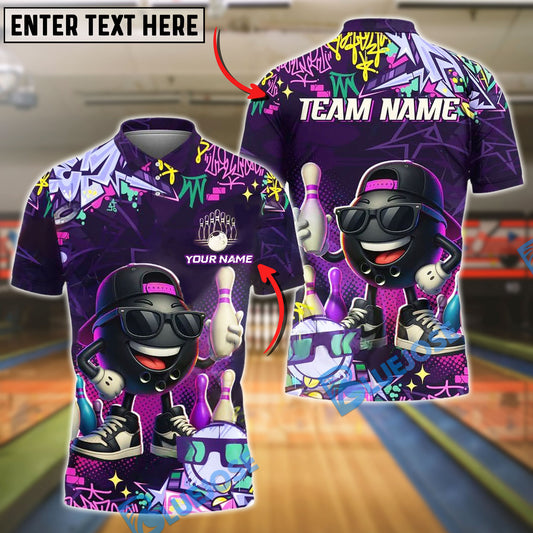 BlueJose Bowling And Pins Cool Street Style Graffiti Customized Name, Team Name 3D Shirt (4 Colors)