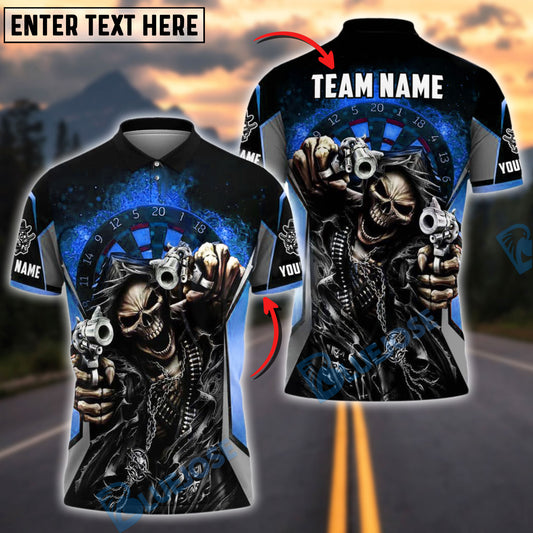 BlueJose Darts Dartboard Grim Reaper Shooter Personalized Name, Team Name Shirt (4 Colors)