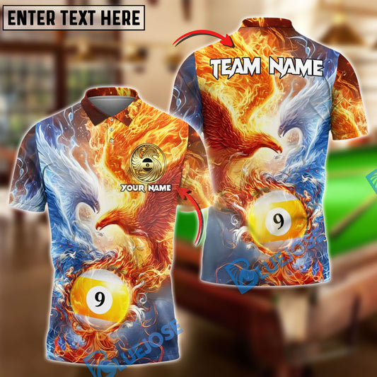 BlueJose Billiards 9 Ball Phoenix Fire & Ice Customized Name, Team Name 3D Shirt