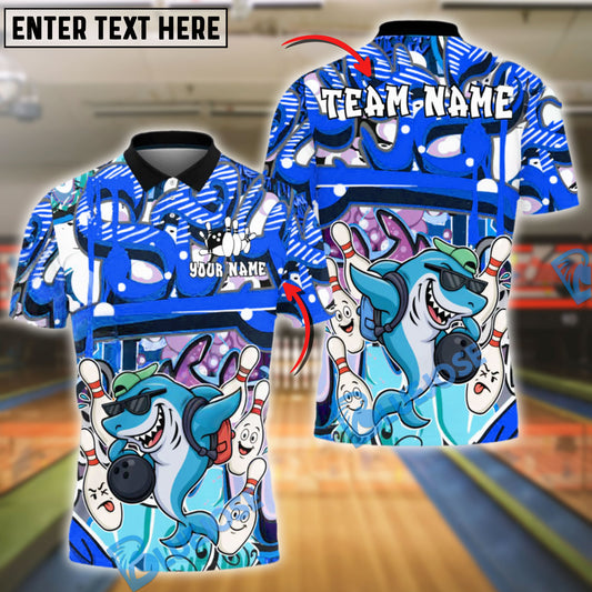 BlueJose Graffiti Bowling Hip Hop Shark with Sunglasses Customized Name, Team Name 3D Shirt (4 Colors)