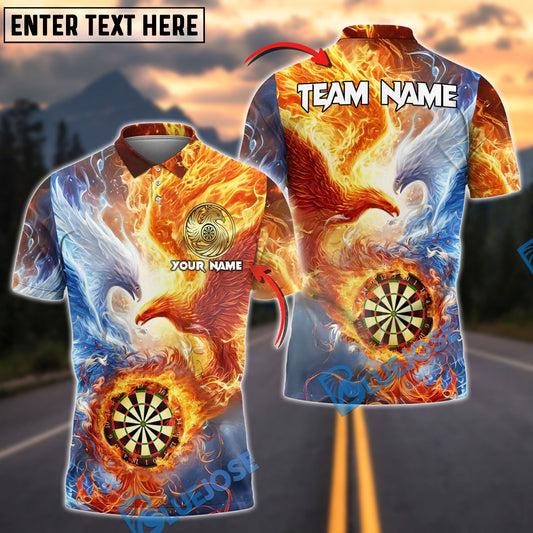 BlueJose Darts Dartboard Phoenix Fire & Ice Personalized Name Shirt