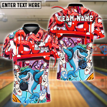 BlueJose Graffiti Bowling Hip Hop Shark with Sunglasses Customized Name, Team Name 3D Shirt (4 Colors)