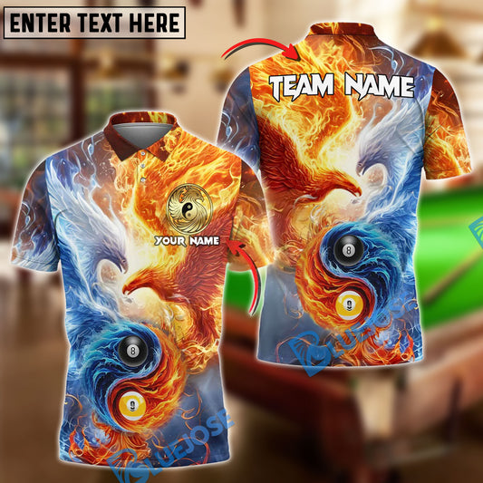 BlueJose Billiards Ball 8 & 9 Yinyang Phoenix Fire & Ice Customized Name, Team Name 3D Shirt