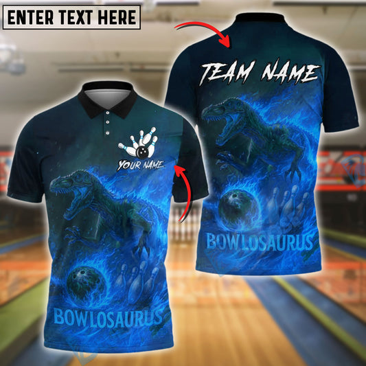 BlueJose Bowling And Pins Bowlosaurus T-Rex Firestorm Customized Name, Team Name 3D Shirt (4 Colors)