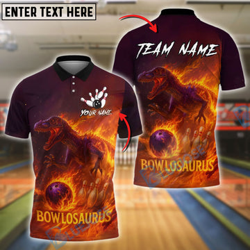 BlueJose Bowling And Pins Bowlosaurus T-Rex Firestorm Customized Name, Team Name 3D Shirt (4 Colors)