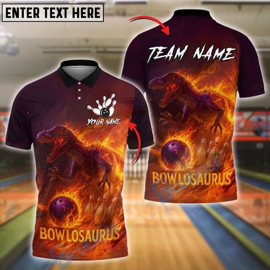BlueJose Bowling And Pins Bowlosaurus T-Rex Firestorm Customized Name, Team Name 3D Shirt (4 Colors)