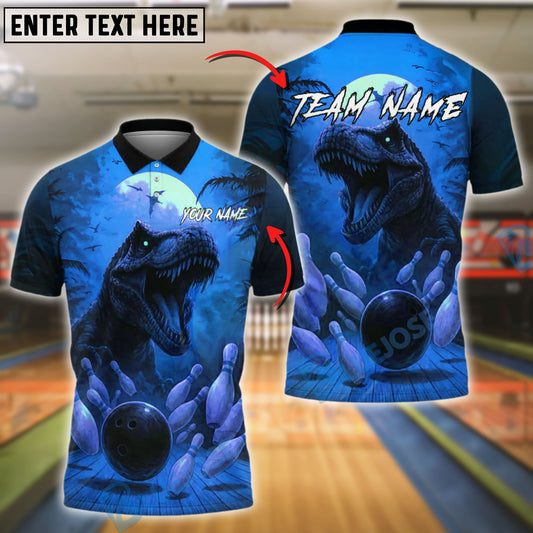 BlueJose Bowling And Pins Dinosaur Moon Strike Design Customized Name, Team Name 3D Shirt (4 Colors)