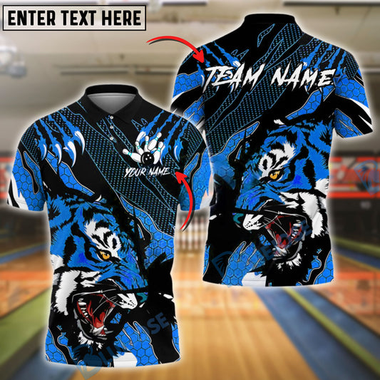 BlueJose Bowling And Pins Angry Tiger Claw Slash Pattern Customized Name, Team Name 3D Shirt (4 Colors)