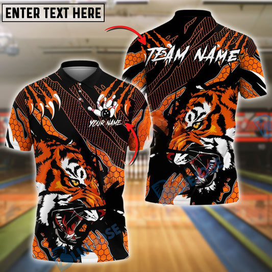 BlueJose Bowling And Pins Angry Tiger Claw Slash Pattern Customized Name, Team Name 3D Shirt (4 Colors)