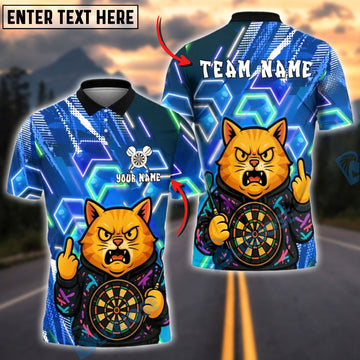 BlueJose Darts Cat Neon Angry Cat Customized Name, Team Name 3D Shirt (4 Colors)