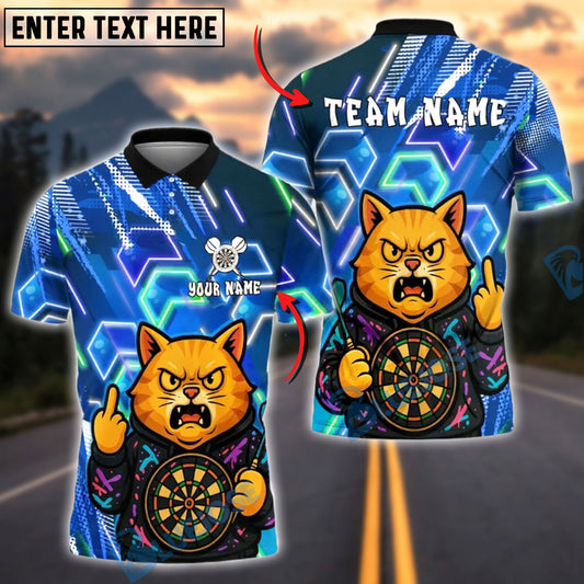 BlueJose Darts Cat Neon Angry Cat Customized Name, Team Name 3D Shirt (4 Colors)