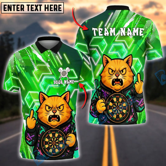 BlueJose Darts Cat Neon Angry Cat Customized Name, Team Name 3D Shirt (4 Colors)