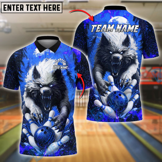 BlueJose Bowling And Pins Wolf Fire Attack Customized Name, Team Name 3D Shirt (4 Colors)