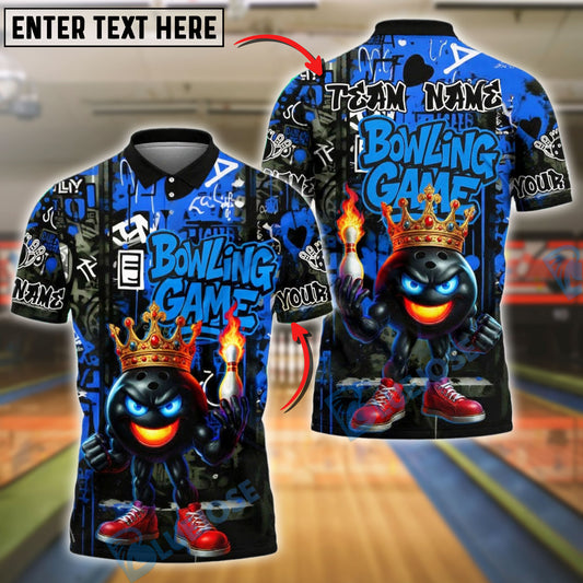 BlueJose Bowling And Pins King Flame Ball Graffiti Style Customized Name, Team Name 3D Shirt (4 Colors)