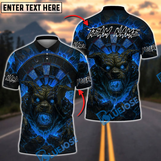 BlueJose Darts Demon Dog Fire Flame Customized Name, Team Name 3D Shirt (4 Colors)