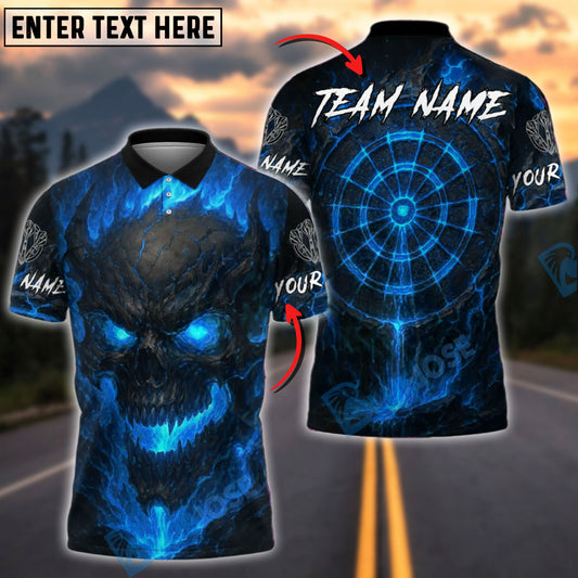 BlueJose Darts Lava Skull Burning Flame Customized Name, Team Name 3D Shirt (4 Colors)