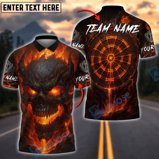 BlueJose Darts Lava Skull Burning Flame Customized Name, Team Name 3D Shirt (4 Colors)