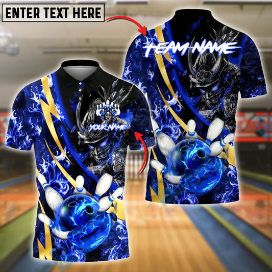 BlueJose Bowling Samurai Line Gold Premium Fire Ball Customized Name, Team Name 3D Shirt (4 Colors)
