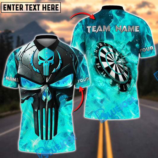 BlueJose Darts Skull Punisher Flame Customized Name, Team Name 3D Shirt (4 Colors)
