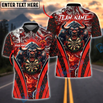 BlueJose Darts Bull Head Flames Customized Name, Team Name 3D Shirt (4 Colors)