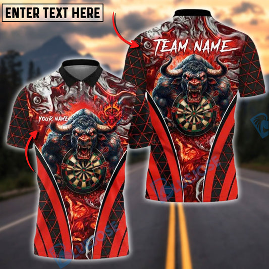 BlueJose Darts Bull Head Flames Customized Name, Team Name 3D Shirt (4 Colors)