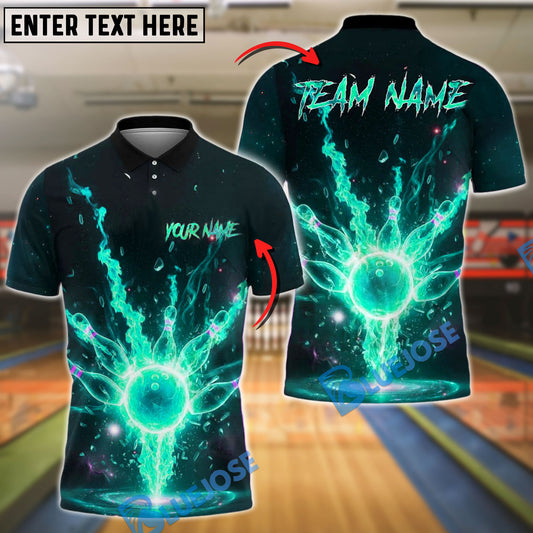 BlueJose Bowling And Pins Galaxy Fire Explosion Customized Name, Team Name 3D Shirt (4 Colors)