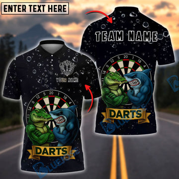 BlueJose Darts Shark vs Crocodile Cartoon Power Personalized Name Shirt