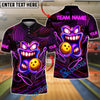 BlueJose Bowling And Pins Neon Funny Smiley Face Customized Name, Team Name 3D Shirt (4 Colors)