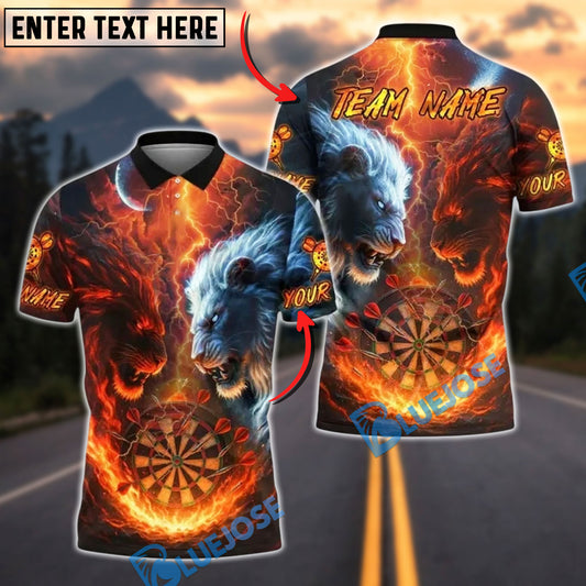 BlueJose Darts Lion Fire vs Ice Design Personalized Name, Team Name Unisex Shirt (4 Colors)