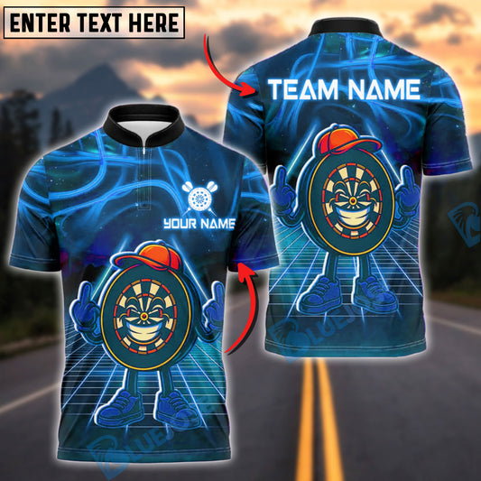 BlueJose Darts Funny Dartboard Cartoon Neon Style Customized Name, Team Name 3D Shirt (4 Colors)