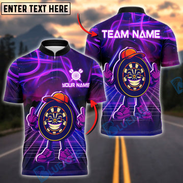 BlueJose Darts Funny Dartboard Cartoon Neon Style Customized Name, Team Name 3D Shirt (4 Colors)