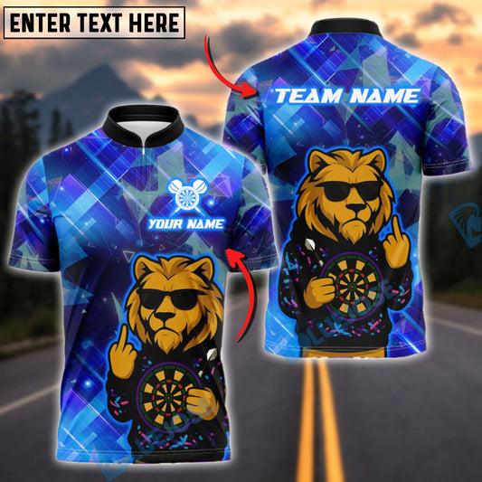 BlueJose Darts Cool Lion Sunglasses Neon Customized Name, Team Name 3D Shirt (4 Colors)