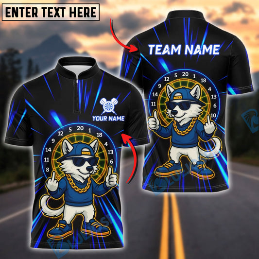 BlueJose Darts Cool Wolf Cartoon Street Style Customized Name, Team Name 3D Shirt (4 Colors)