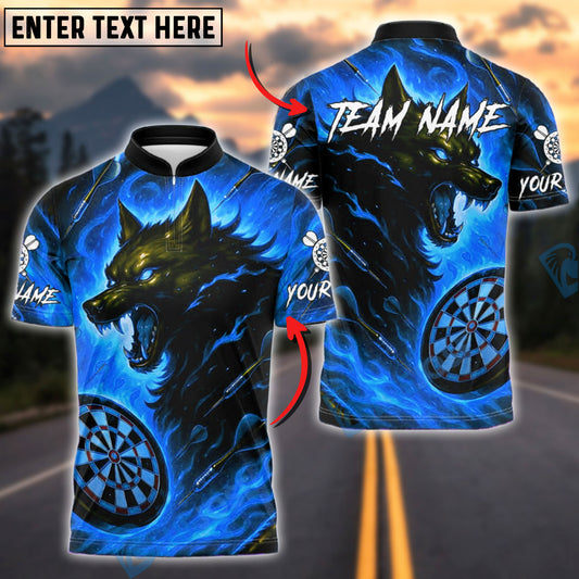 BlueJose Darts Wolf Fire Flame Customized Name, Team Name 3D Shirt (4 Colors)