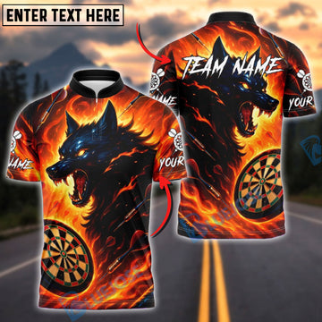 BlueJose Darts Wolf Fire Flame Customized Name, Team Name 3D Shirt (4 Colors)