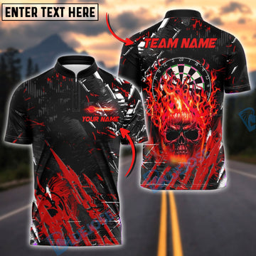 BlueJose Darts Skull Fire Flame Customized Name, Team Name 3D Shirt (4 Colors)