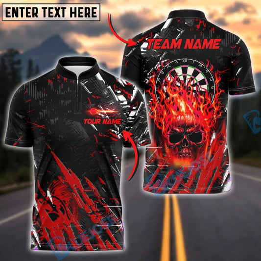 BlueJose Darts Skull Fire Flame Customized Name, Team Name 3D Shirt (4 Colors)