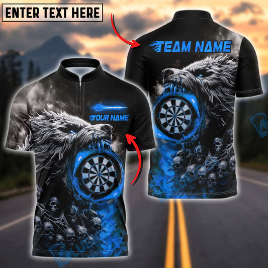 BlueJose Darts Wolf Skull Flame Customized Name, Team Name 3D Shirt (4 Colors)