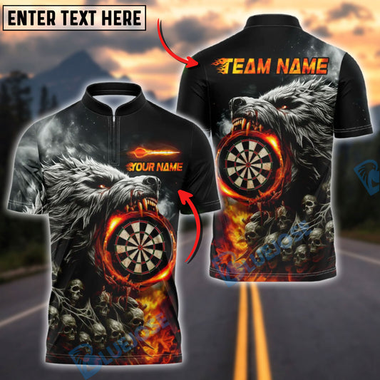 BlueJose Darts Wolf Skull Flame Customized Name, Team Name 3D Shirt (4 Colors)