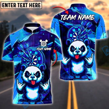 BlueJose Darts Angry Panda Neon Graffiti Customized Name, Team Name 3D Shirt (4 Colors)