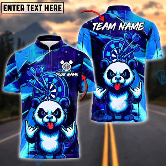 BlueJose Darts Angry Panda Neon Graffiti Customized Name, Team Name 3D Shirt (4 Colors)
