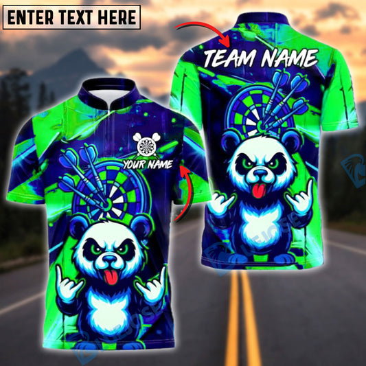 BlueJose Darts Angry Panda Neon Graffiti Customized Name, Team Name 3D Shirt (4 Colors)