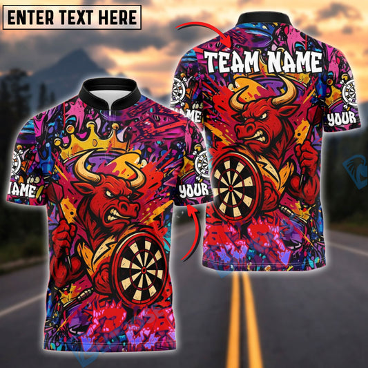 BlueJose Darts Angry Bull Graffiti Crown Customized Name, Team Name 3D Shirt (4 Colors)