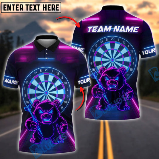 BlueJose Darts Neon Angry Bear Customized Name, Team Name 3D Shirt (4 Colors)