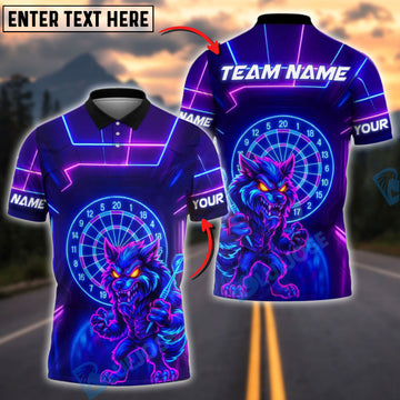 BlueJose Darts Neon Wolf Customized Name, Team Name 3D Shirt (4 Colors)
