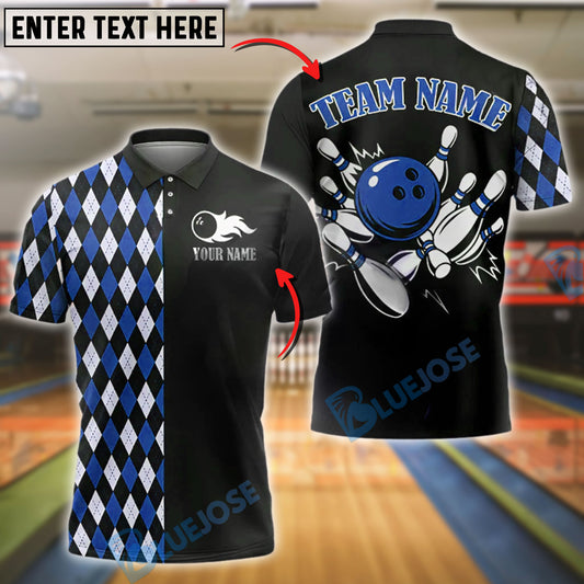 BlueJose Bowling Argyle Strikes Customized Name, Team Name 3D Shirt (4 Colors)