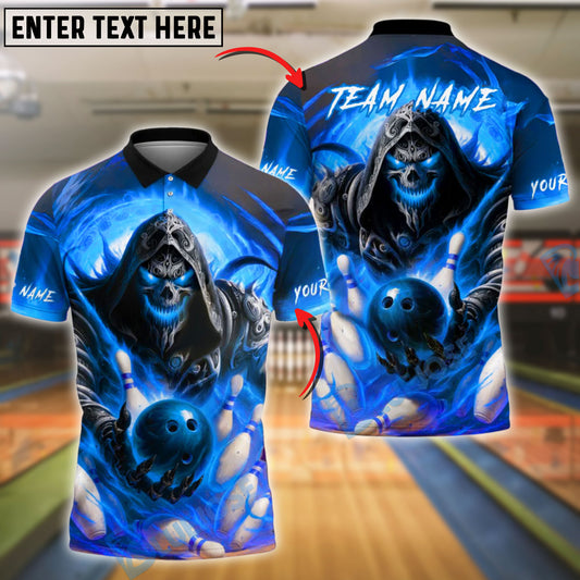 BlueJose Bowling Grim Reaper Flames Customized Name, Team Name 3D Shirt (4 Colors)