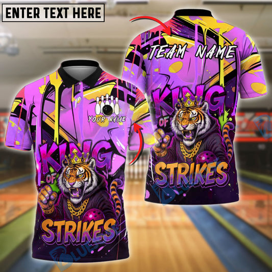 BlueJose Bowling Tiger King Of Strikes Graffiti Style Customized Name, Team Name 3D Shirt (4 Colors)